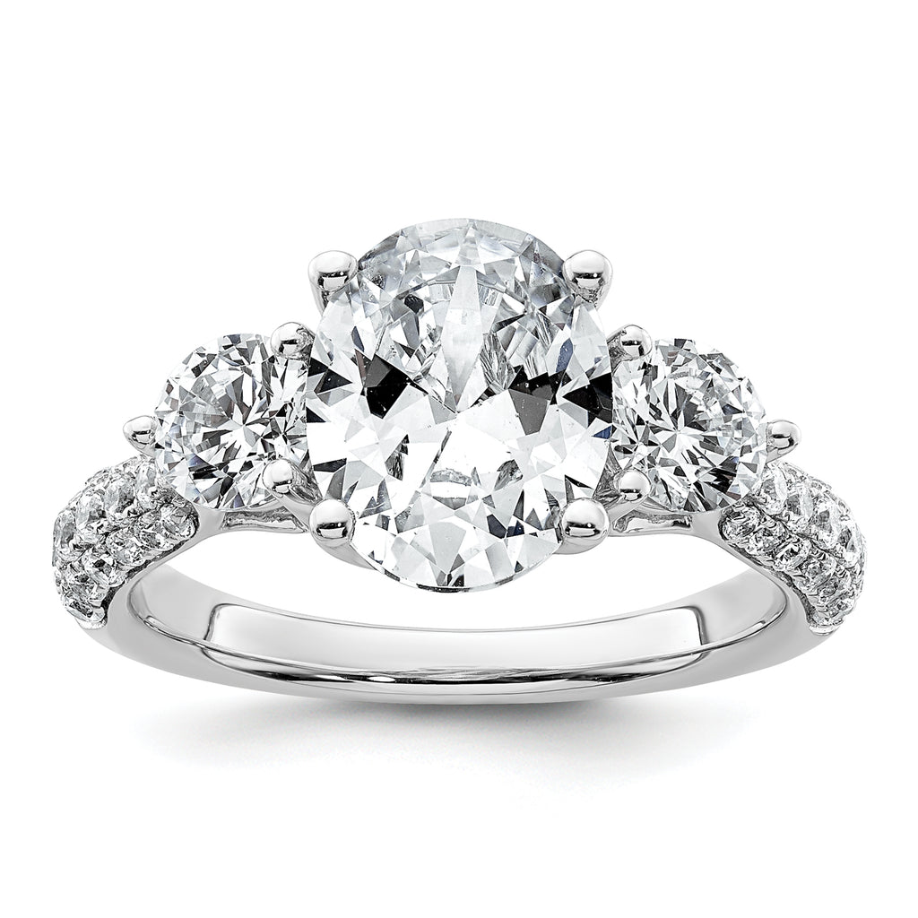 14k White Gold 3 1/5 carat Certified Lab Grown Diamond VS+ F+ Oval and Round Complete Three Stone Engagement Ring