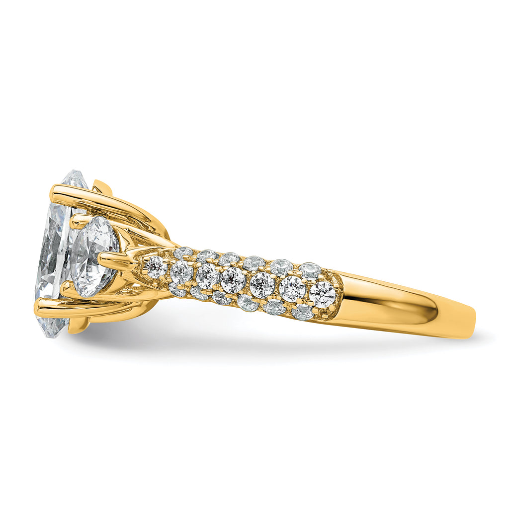14k 3 1/5 carat Certified Lab Grown Diamond VS+ F+ Oval and Round Complete Three Stone Engagement Ring