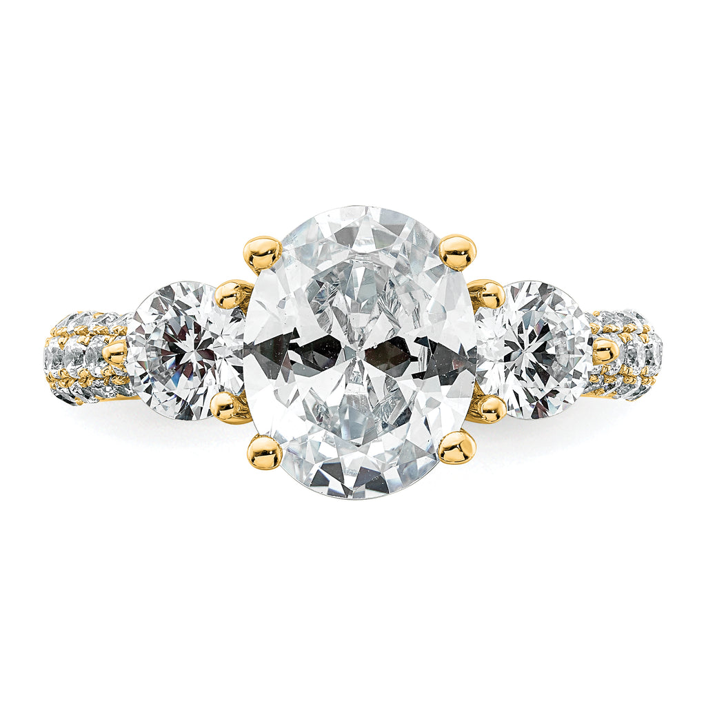 14k 3 1/5 carat Certified Lab Grown Diamond VS+ F+ Oval and Round Complete Three Stone Engagement Ring
