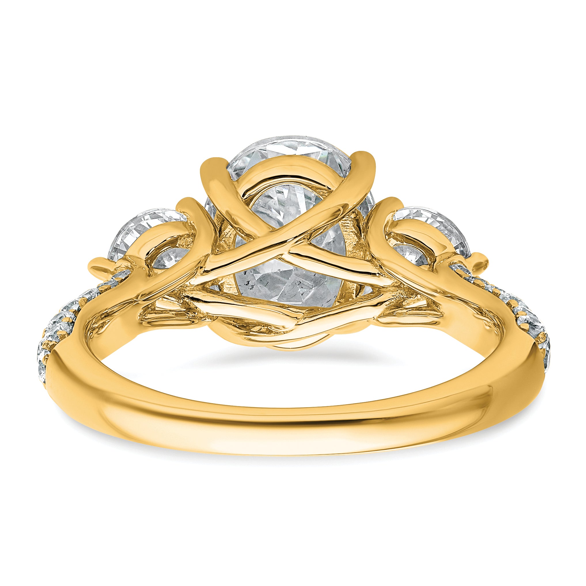 14k 3 1/5 carat Certified Lab Grown Diamond VS+ F+ Oval and Round Complete Three Stone Engagement Ring