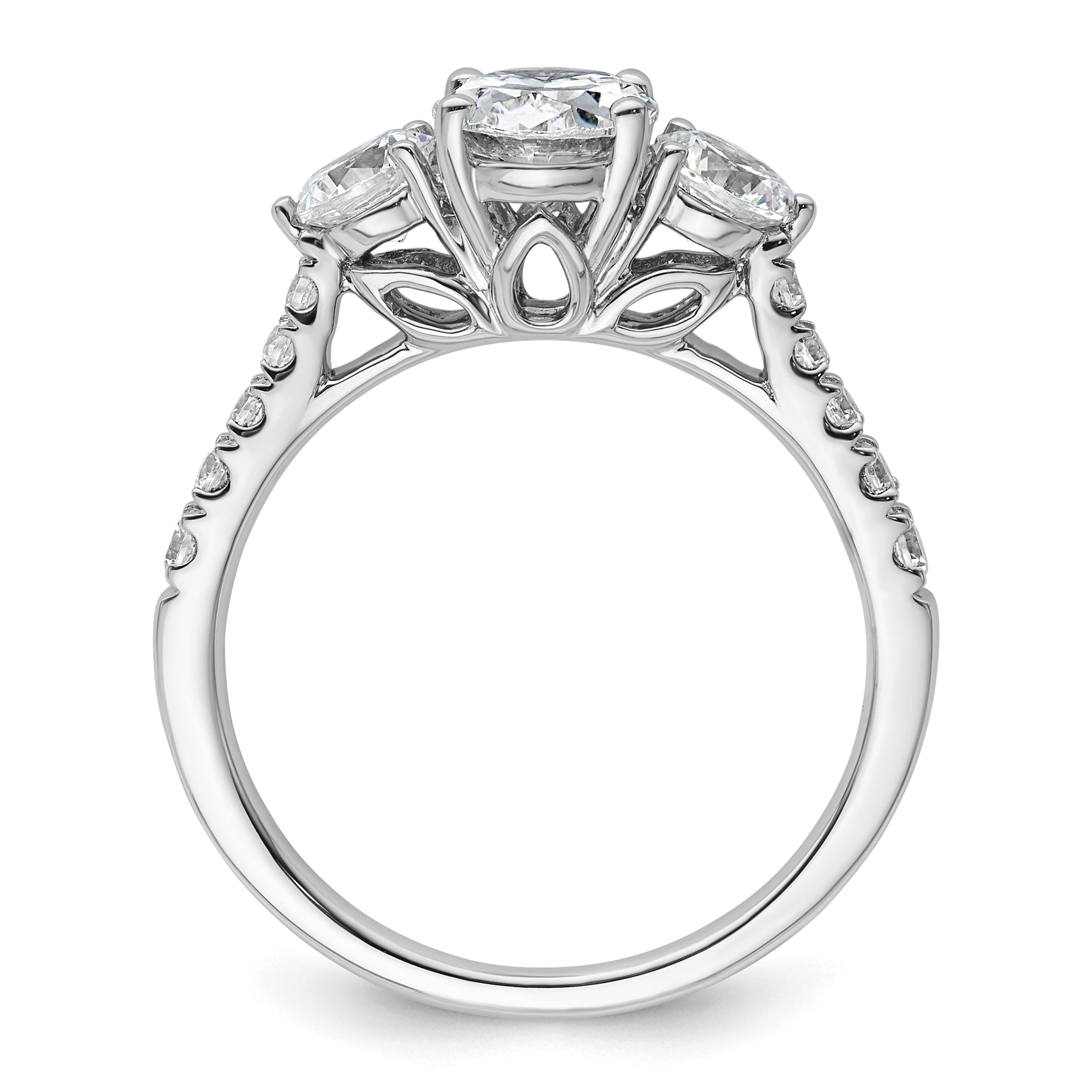 14k White Gold 1 3/4 carat Lab Grown Diamond VS+ F+ Oval and Round Complete Three Stone Engagement Ring