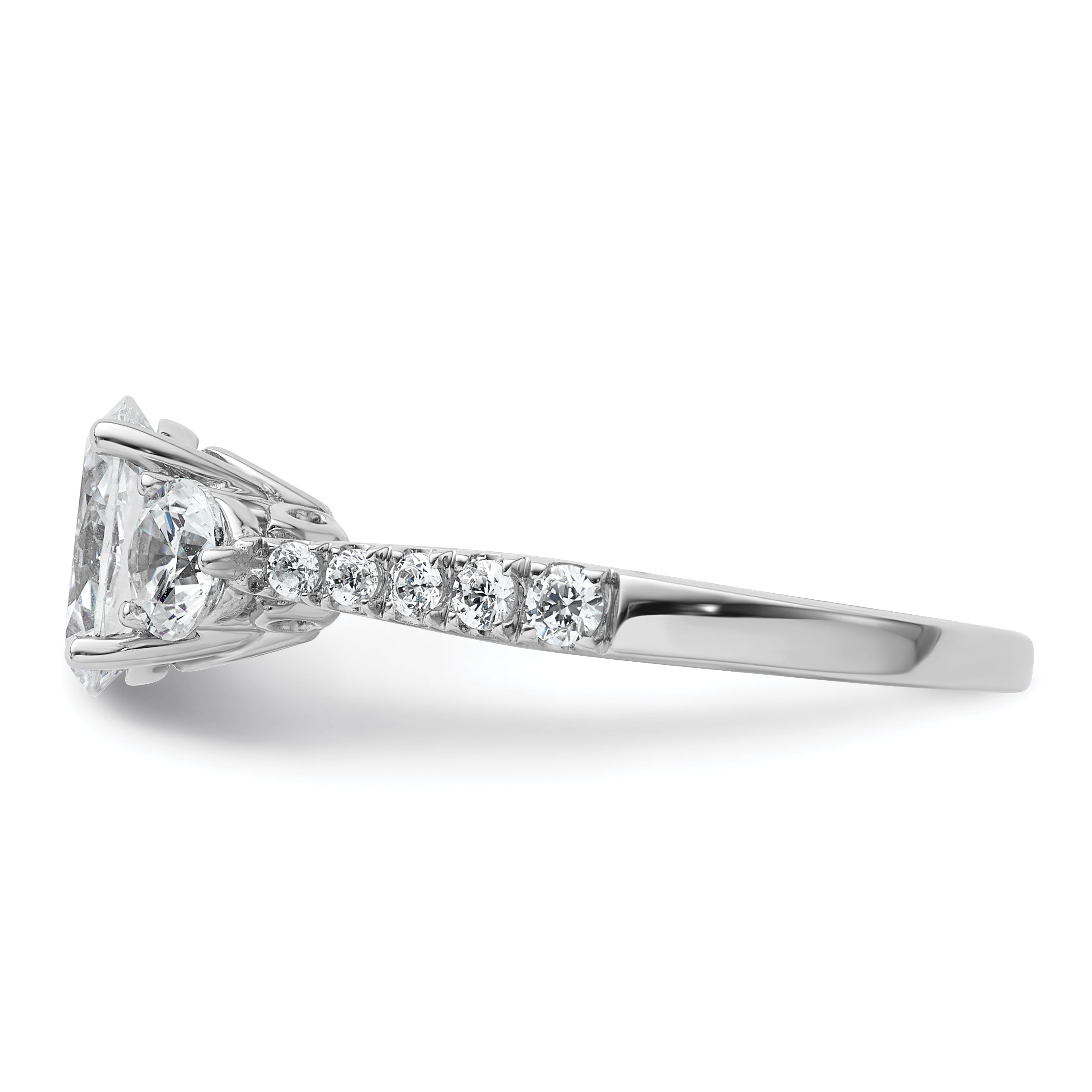 14k White Gold 1 3/4 carat Lab Grown Diamond VS+ F+ Oval and Round Complete Three Stone Engagement Ring