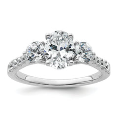 14k White Gold 1 3/4 carat Lab Grown Diamond VS+ F+ Oval and Round Complete Three Stone Engagement Ring