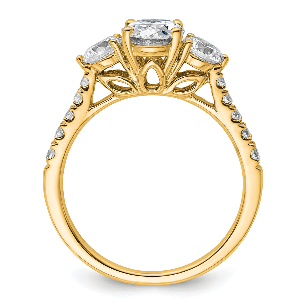 14k 1 3/4 carat Lab Grown Diamond VS+ F+ Oval and Round Complete Three Stone Engagement Ring