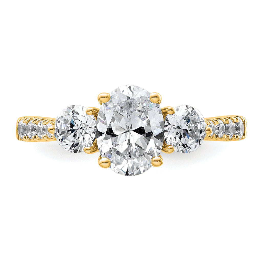 14k 1 3/4 carat Lab Grown Diamond VS+ F+ Oval and Round Complete Three Stone Engagement Ring