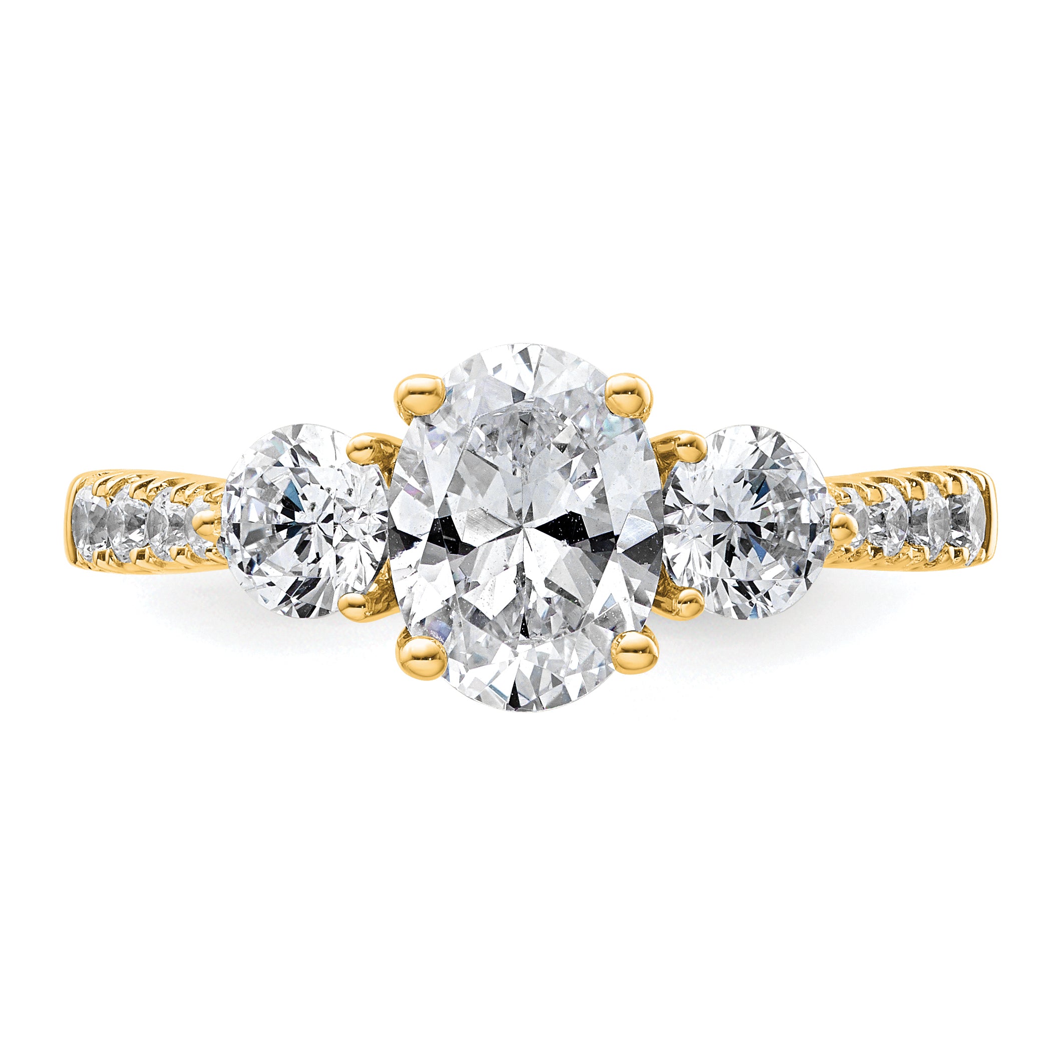 14k 1 3/4 carat Lab Grown Diamond VS+ F+ Oval and Round Complete Three Stone Engagement Ring