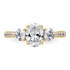 14k 1 3/4 carat Lab Grown Diamond VS+ F+ Oval and Round Complete Three Stone Engagement Ring