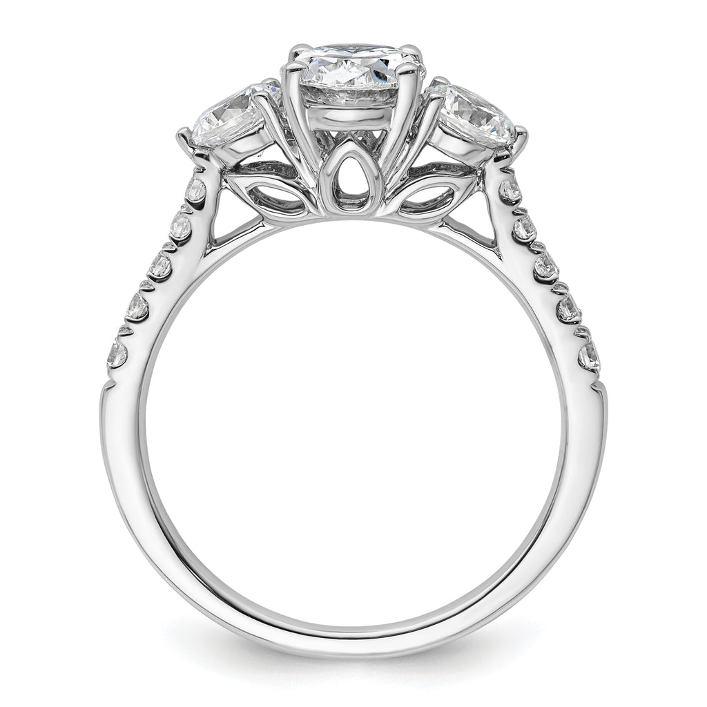 14k White Gold 1 3/4 carat Certified Lab Grown Diamond VS+ F+ Oval and Round Complete Three Stone Engagement Ring