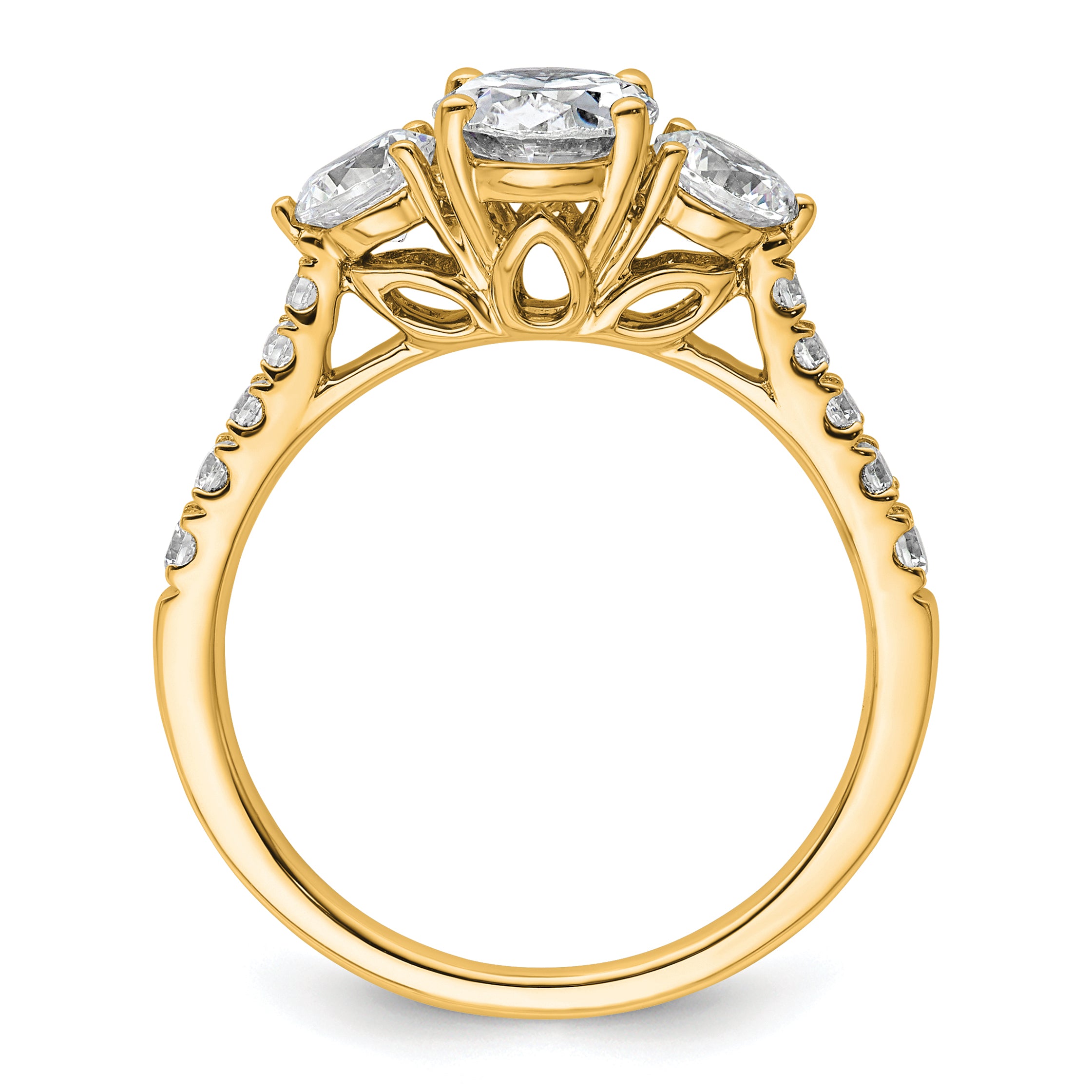 14k 1 3/4 carat Certified Lab Grown Diamond VS+ F+ Oval and Round Complete Three Stone Engagement Ring