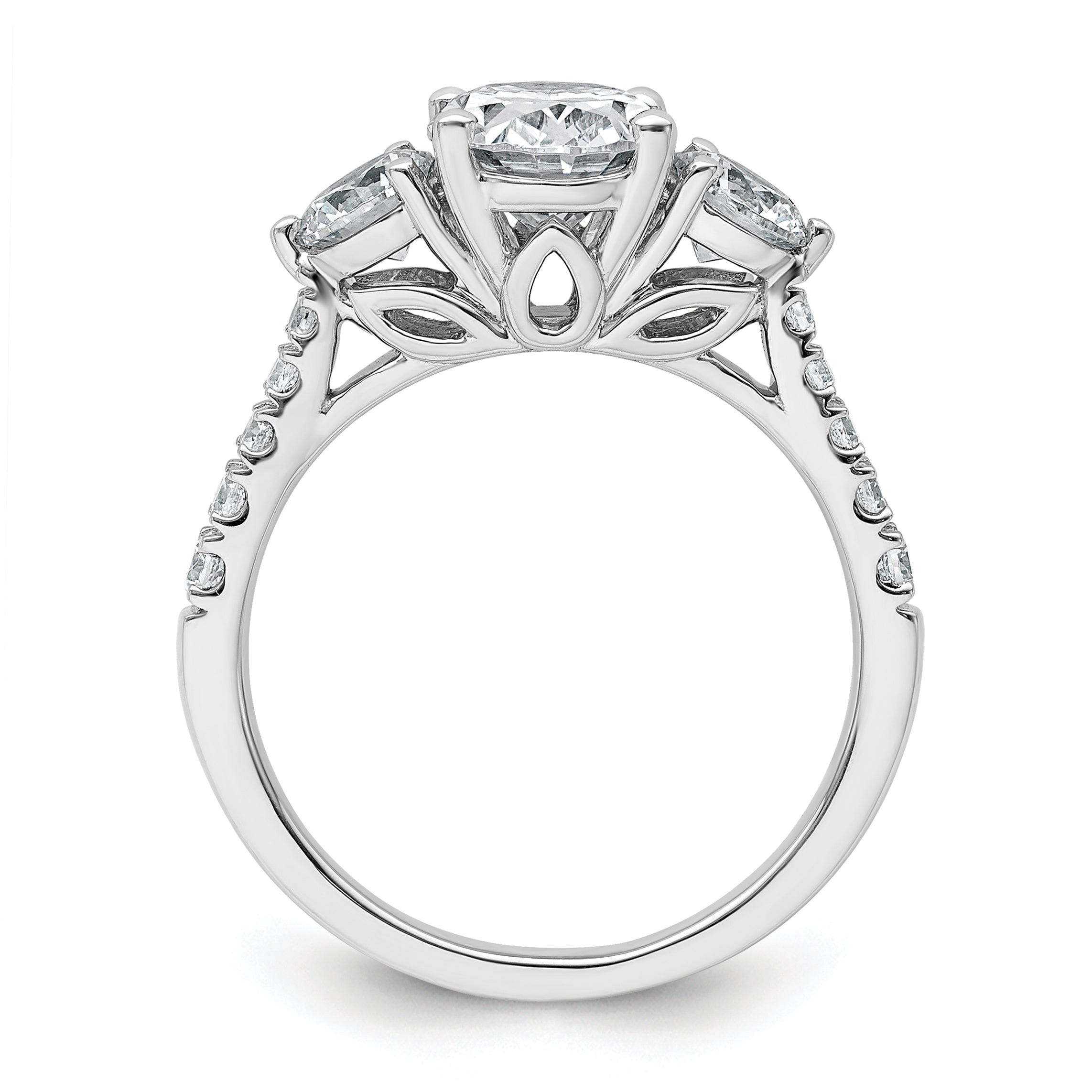 14k White Gold 2 1/2 carat Lab Grown Diamond VS+ F+ Oval and Round Complete Three Stone Engagement Ring Secondary image