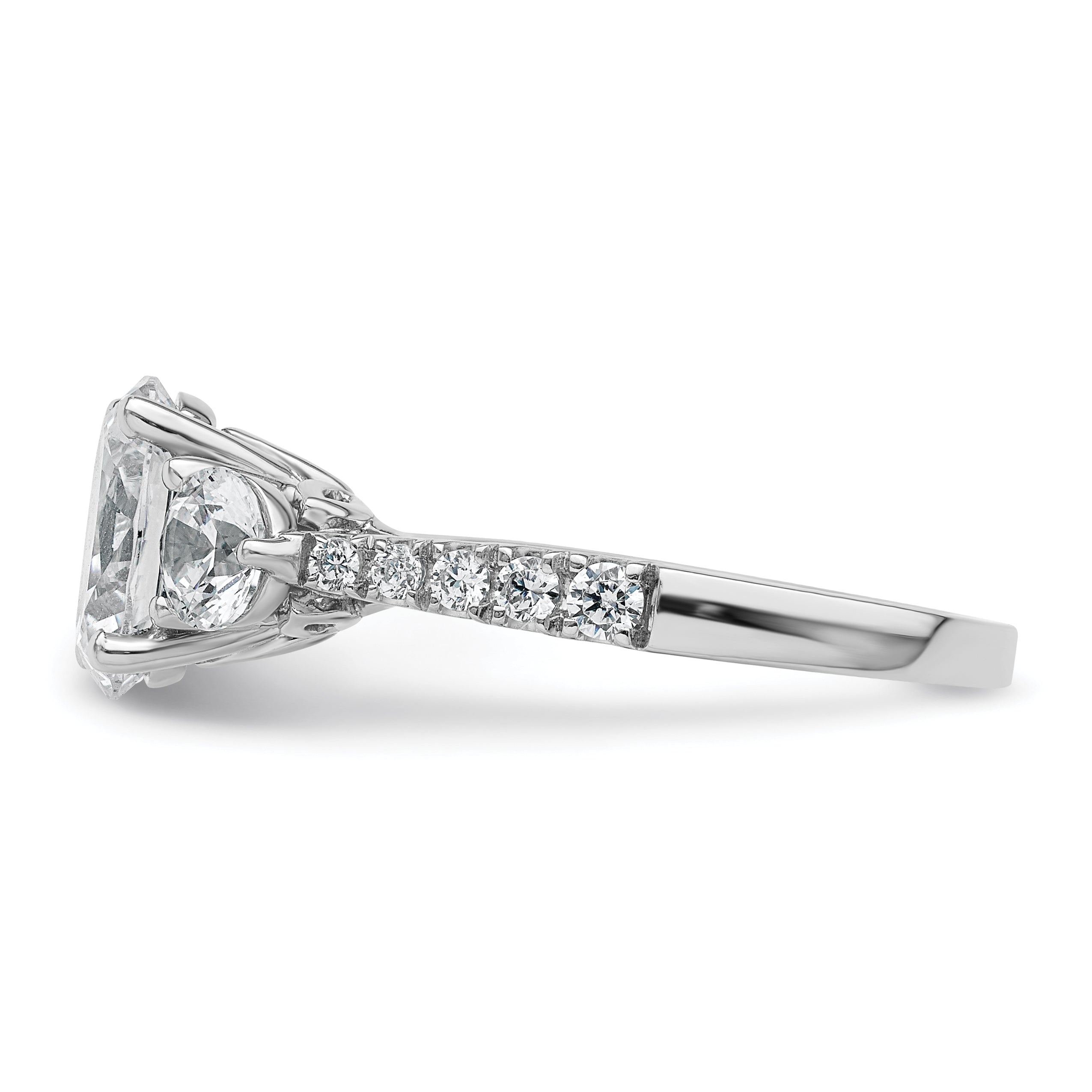 14k White Gold 2 1/2 carat Lab Grown Diamond VS+ F+ Oval and Round Complete Three Stone Engagement Ring