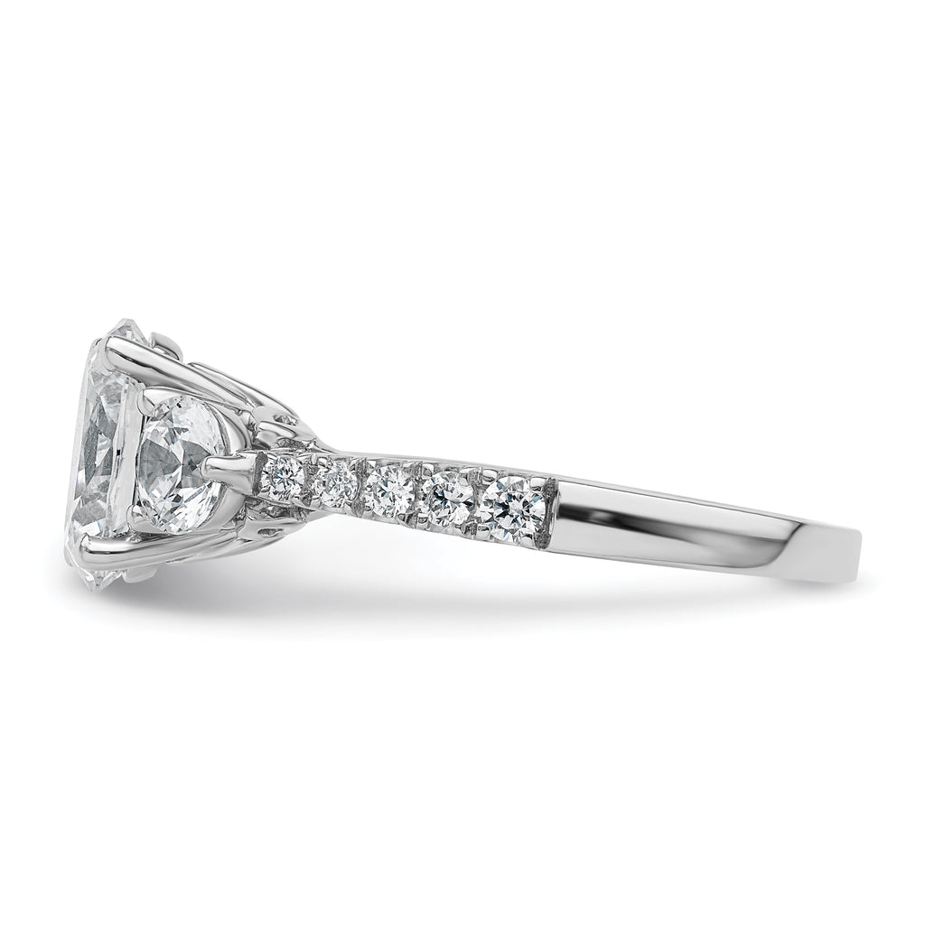 14k White Gold 2 1/2 carat Lab Grown Diamond VS+ F+ Oval and Round Complete Three Stone Engagement Ring