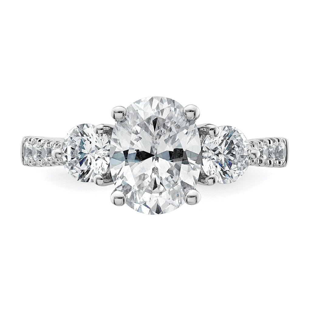 14k White Gold 2 1/2 carat Lab Grown Diamond VS+ F+ Oval and Round Complete Three Stone Engagement Ring