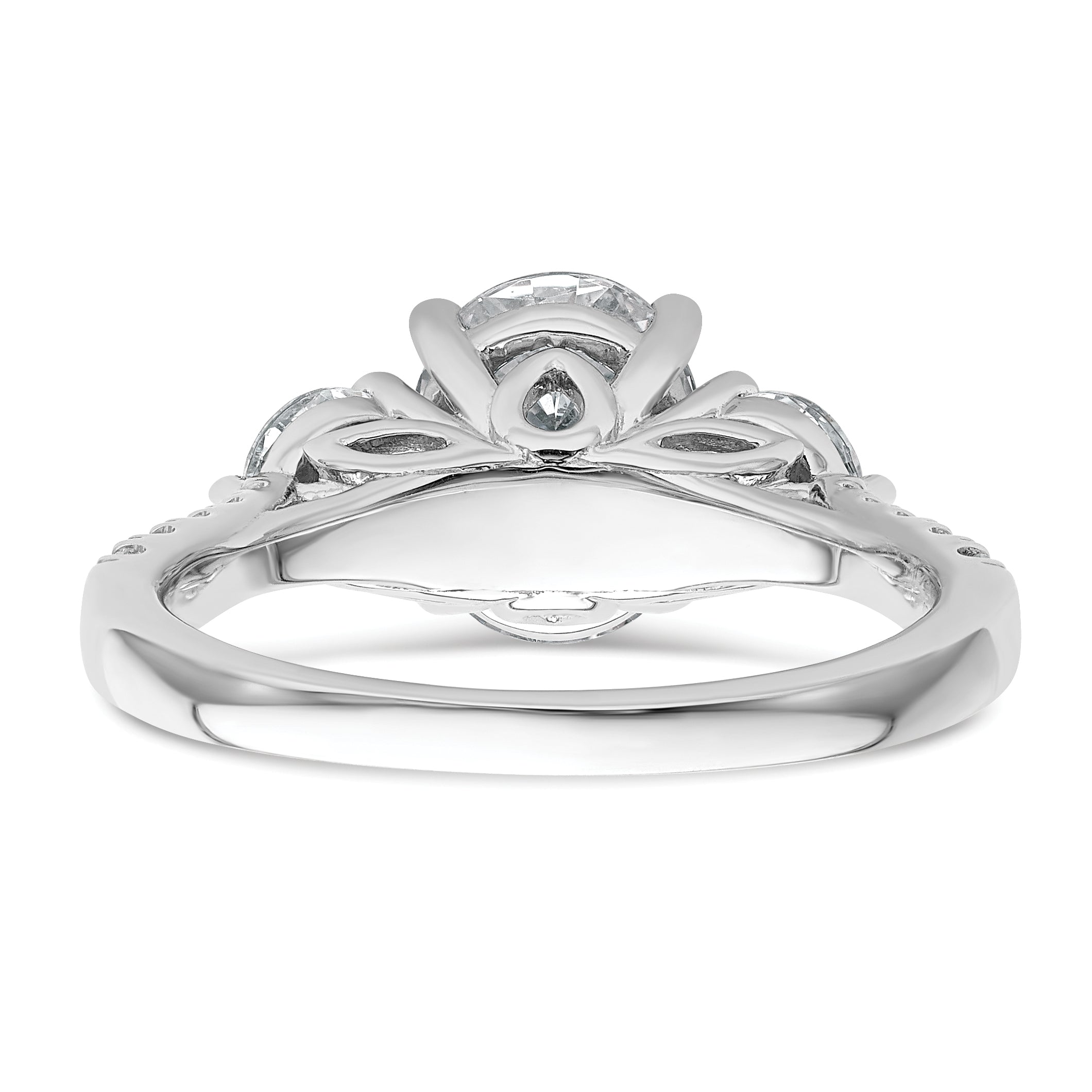 14k White Gold 2 1/2 carat Lab Grown Diamond VS+ F+ Oval and Round Complete Three Stone Engagement Ring