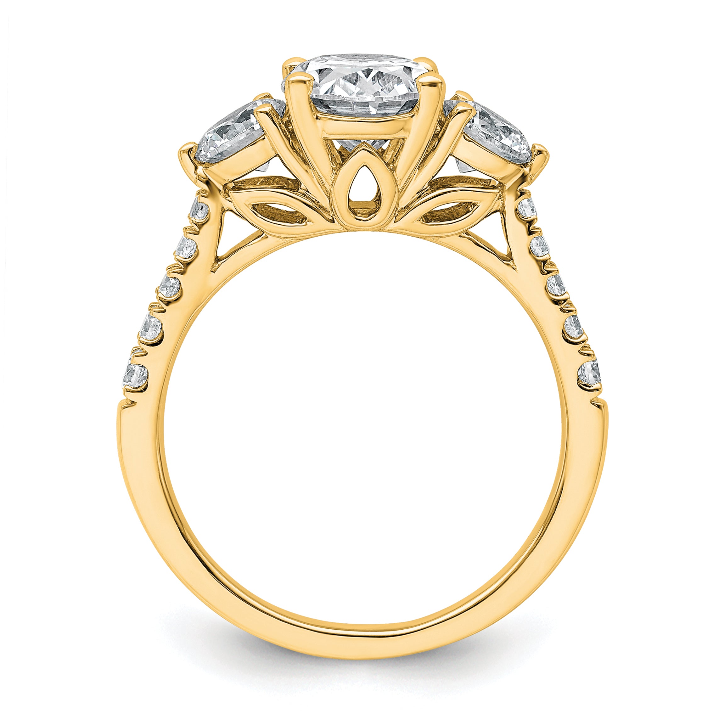 14k 2 1/2 carat Lab Grown Diamond VS+ F+ Oval and Round Complete Three Stone Engagement Ring Secondary image
