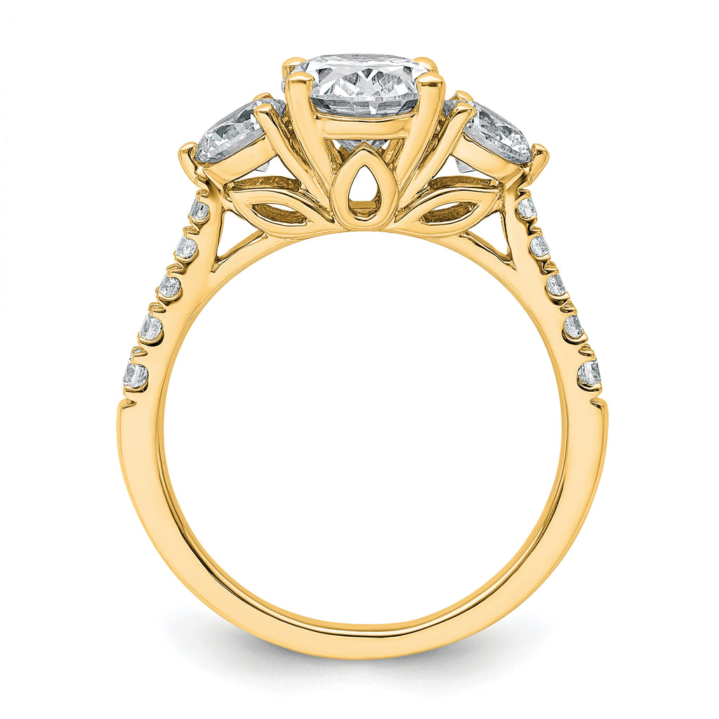 14k 2 1/2 carat Lab Grown Diamond VS+ F+ Oval and Round Complete Three Stone Engagement Ring