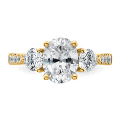 14k 2 1/2 carat Lab Grown Diamond VS+ F+ Oval and Round Complete Three Stone Engagement Ring