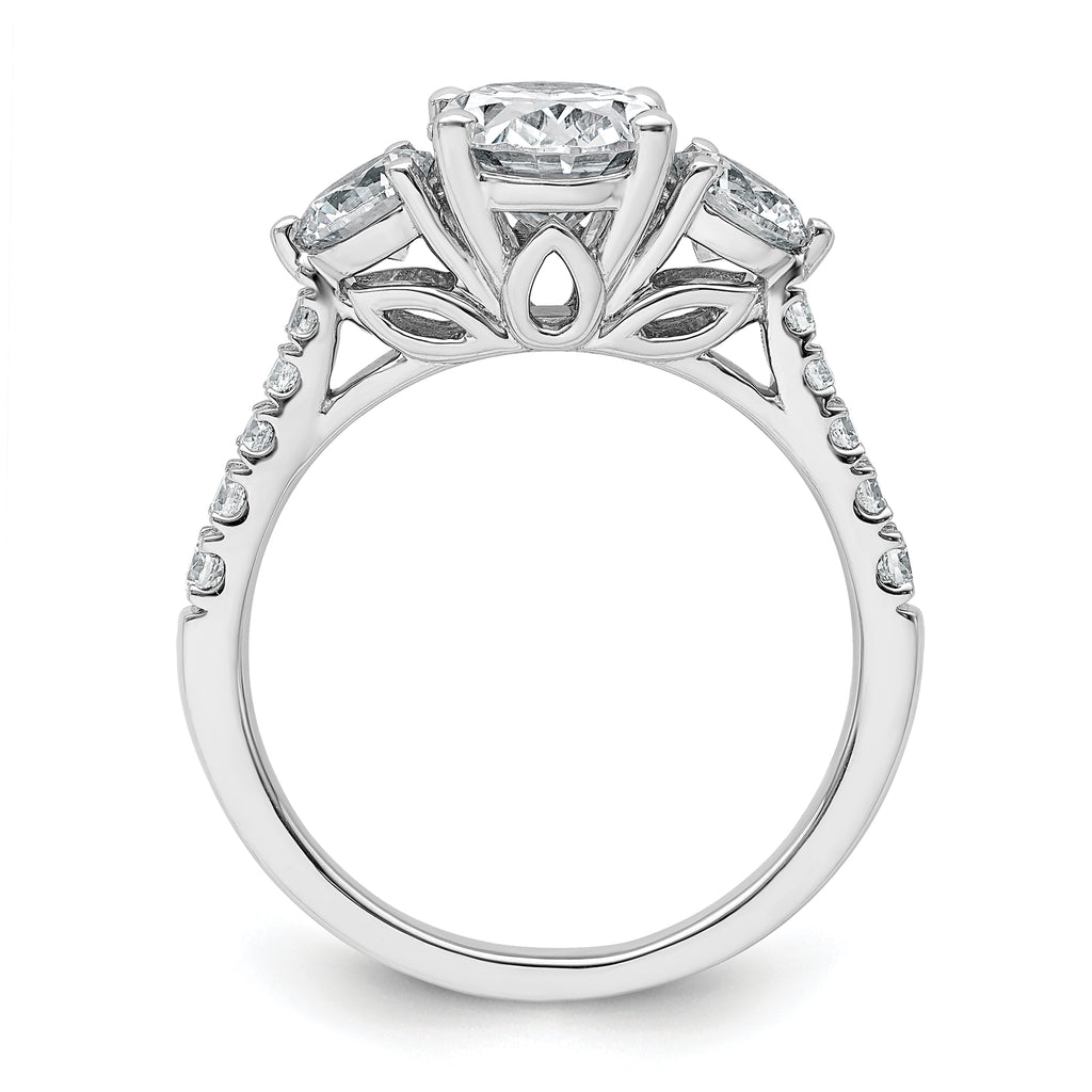 14k White Gold 2 1/2 carat Certified Lab Grown Diamond VS+ F+ Oval and Round Complete Three Stone Engagement Ring