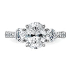 14k White Gold 2 1/2 carat Certified Lab Grown Diamond VS+ F+ Oval and Round Complete Three Stone Engagement Ring
