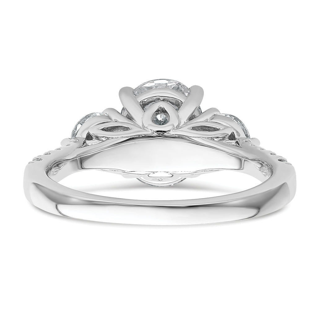 14k White Gold 2 1/2 carat Certified Lab Grown Diamond VS+ F+ Oval and Round Complete Three Stone Engagement Ring