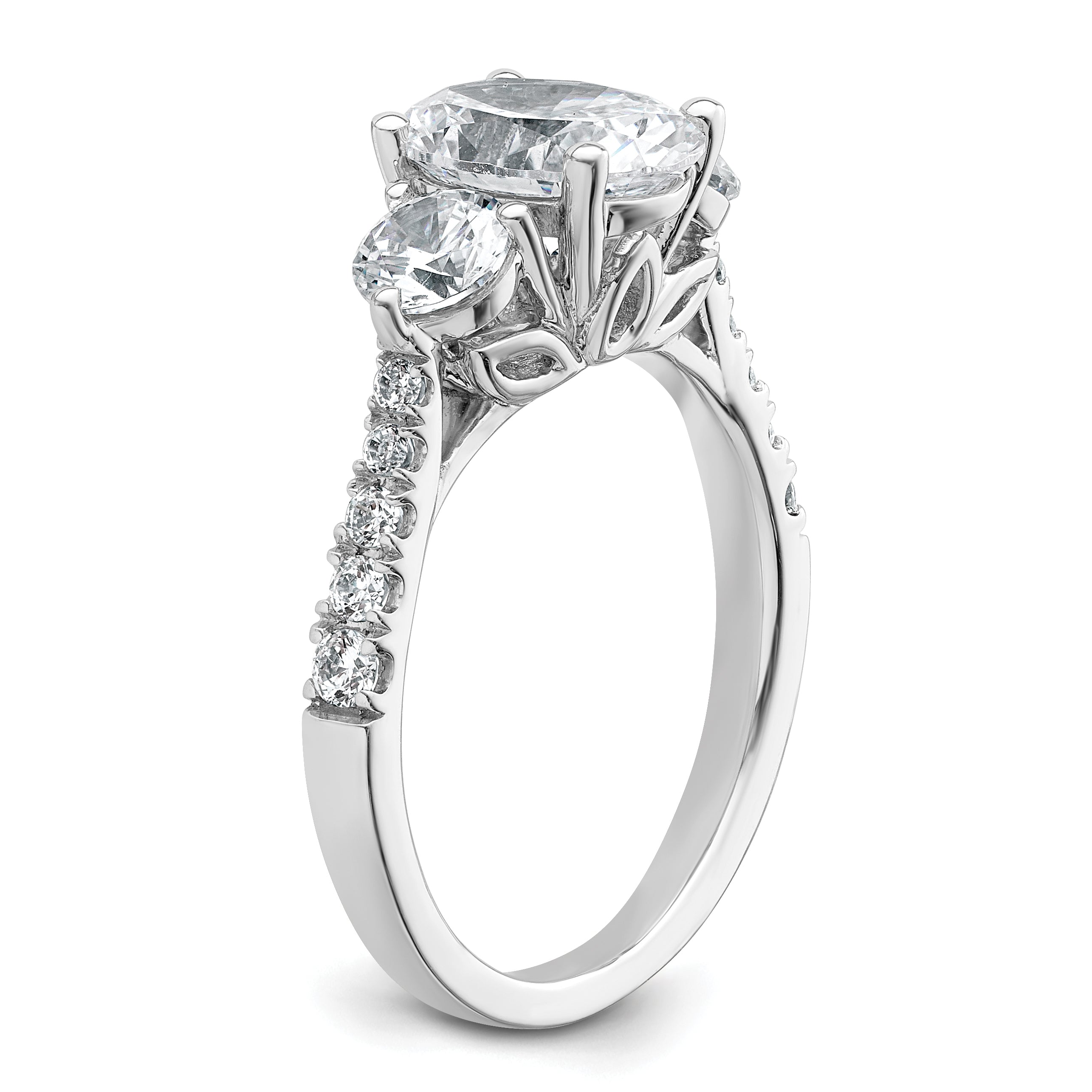 14k White Gold 2 1/2 carat Certified Lab Grown Diamond VS+ F+ Oval and Round Complete Three Stone Engagement Ring