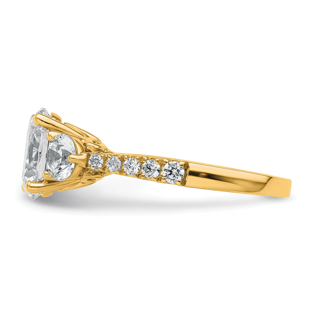 14k 2 1/2 carat Certified Lab Grown Diamond VS+ F+ Oval and Round Complete Three Stone Engagement Ring