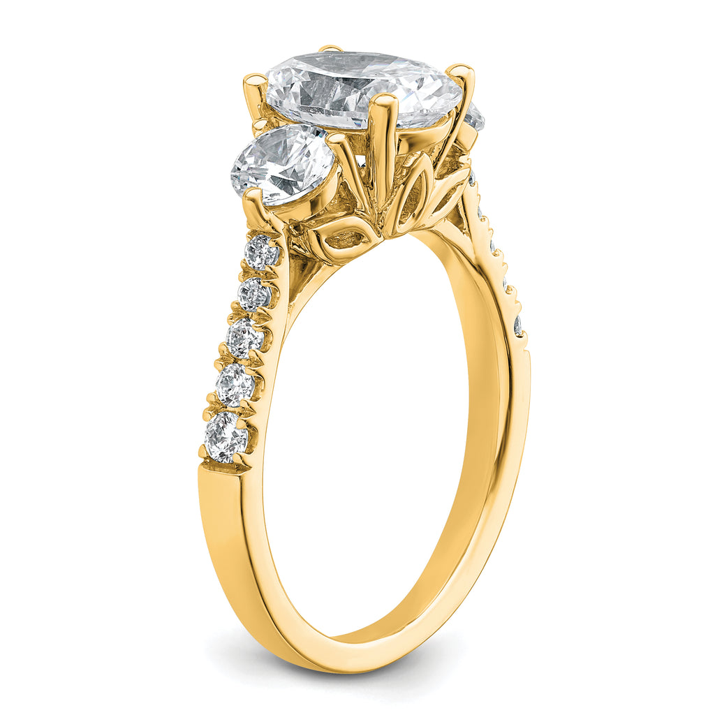 14k 2 1/2 carat Certified Lab Grown Diamond VS+ F+ Oval and Round Complete Three Stone Engagement Ring