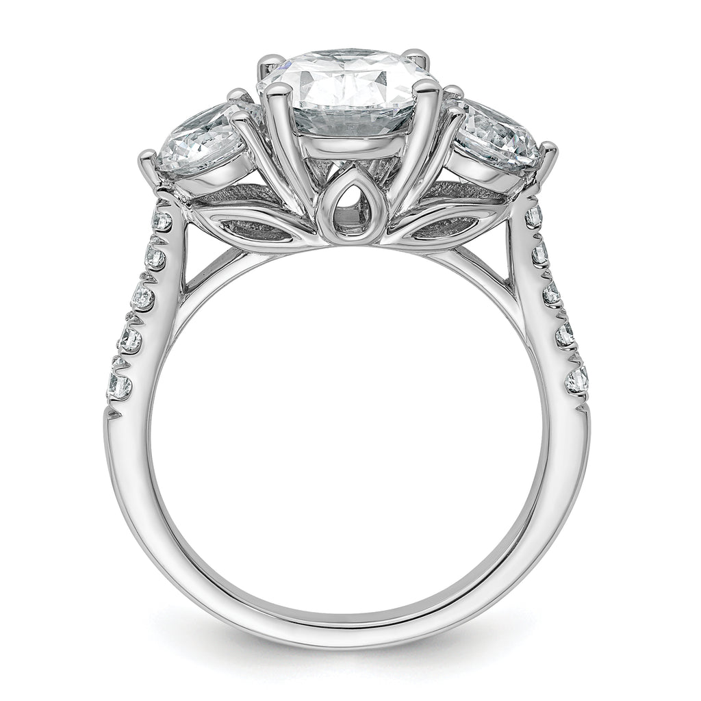 14k White Gold 3 1/4 carat Lab Grown Diamond VS+ F+ Oval and Round Complete Three Stone Engagement Ring