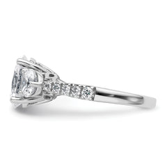 14k White Gold 3 1/4 carat Lab Grown Diamond VS+ F+ Oval and Round Complete Three Stone Engagement Ring