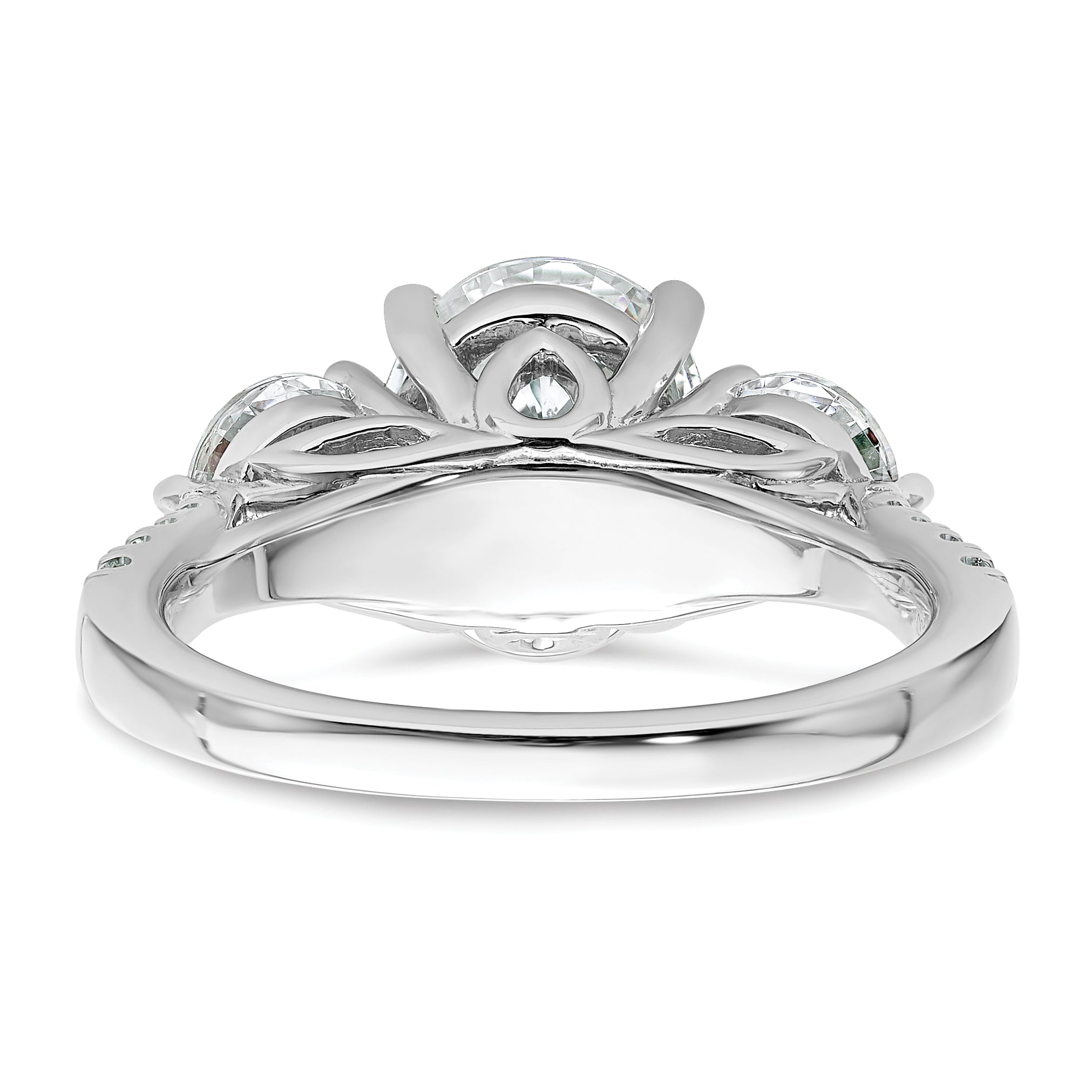 14k White Gold 3 1/4 carat Lab Grown Diamond VS+ F+ Oval and Round Complete Three Stone Engagement Ring