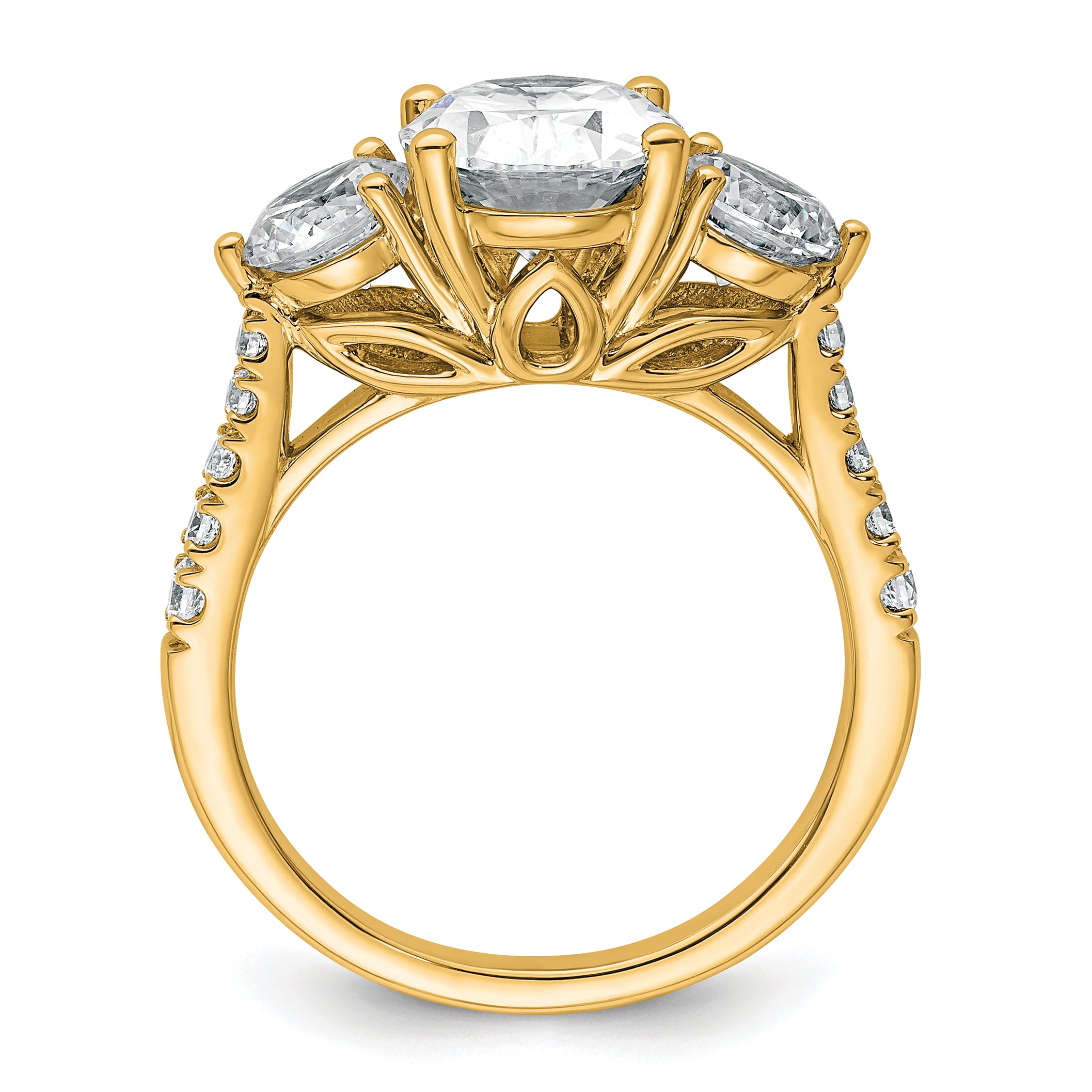 14k 3 1/4 carat Lab Grown Diamond VS+ F+ Oval and Round Complete Three Stone Engagement Ring