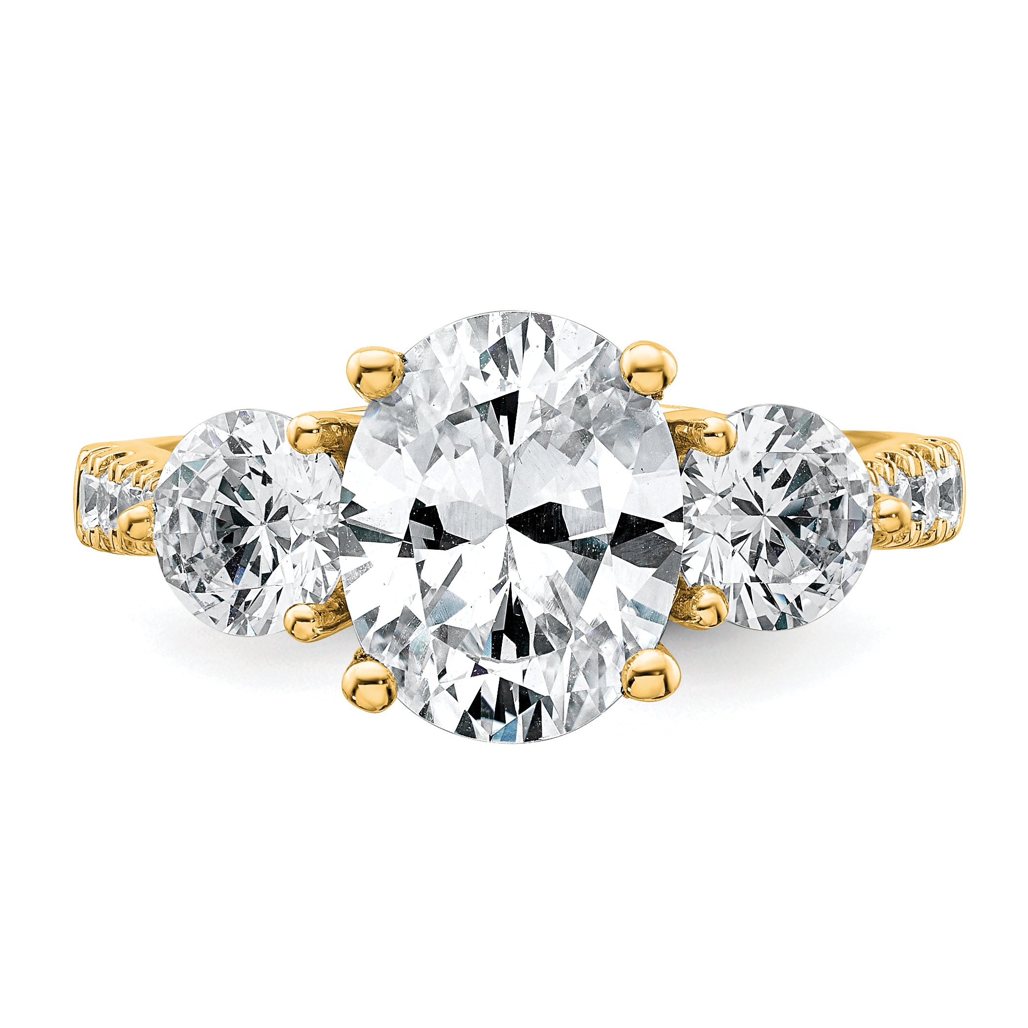14k 3 1/4 carat Lab Grown Diamond VS+ F+ Oval and Round Complete Three Stone Engagement Ring