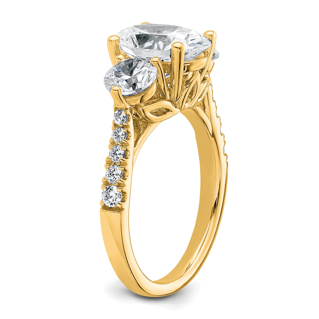 14k 3 1/4 carat Lab Grown Diamond VS+ F+ Oval and Round Complete Three Stone Engagement Ring