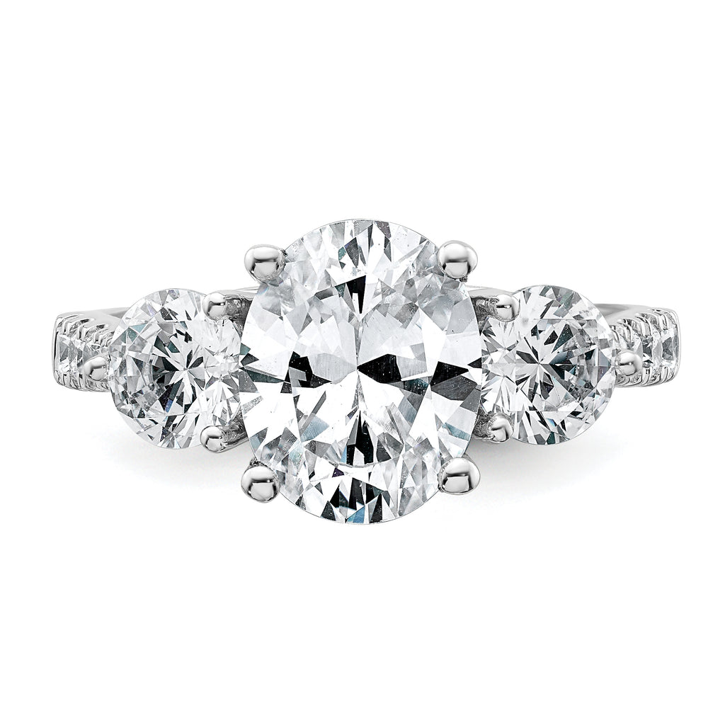 14k White Gold 3 1/4 carat Certified Lab Grown Diamond VS+ F+ Oval and Round Complete Three Stone Engagement Ring