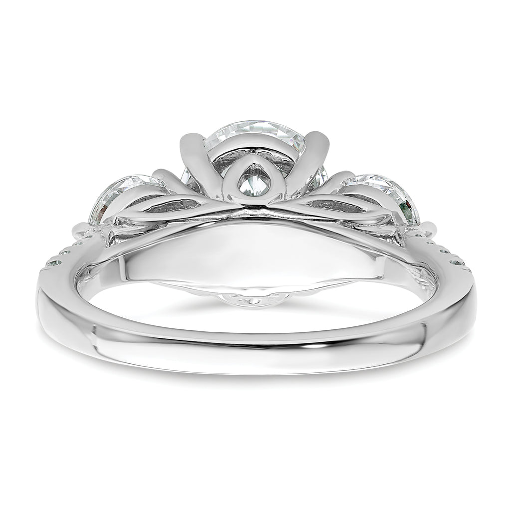 14k White Gold 3 1/4 carat Certified Lab Grown Diamond VS+ F+ Oval and Round Complete Three Stone Engagement Ring