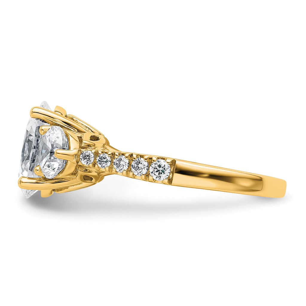 14k 3 1/4 carat Certified Lab Grown Diamond VS+ F+ Oval and Round Complete Three Stone Engagement Ring