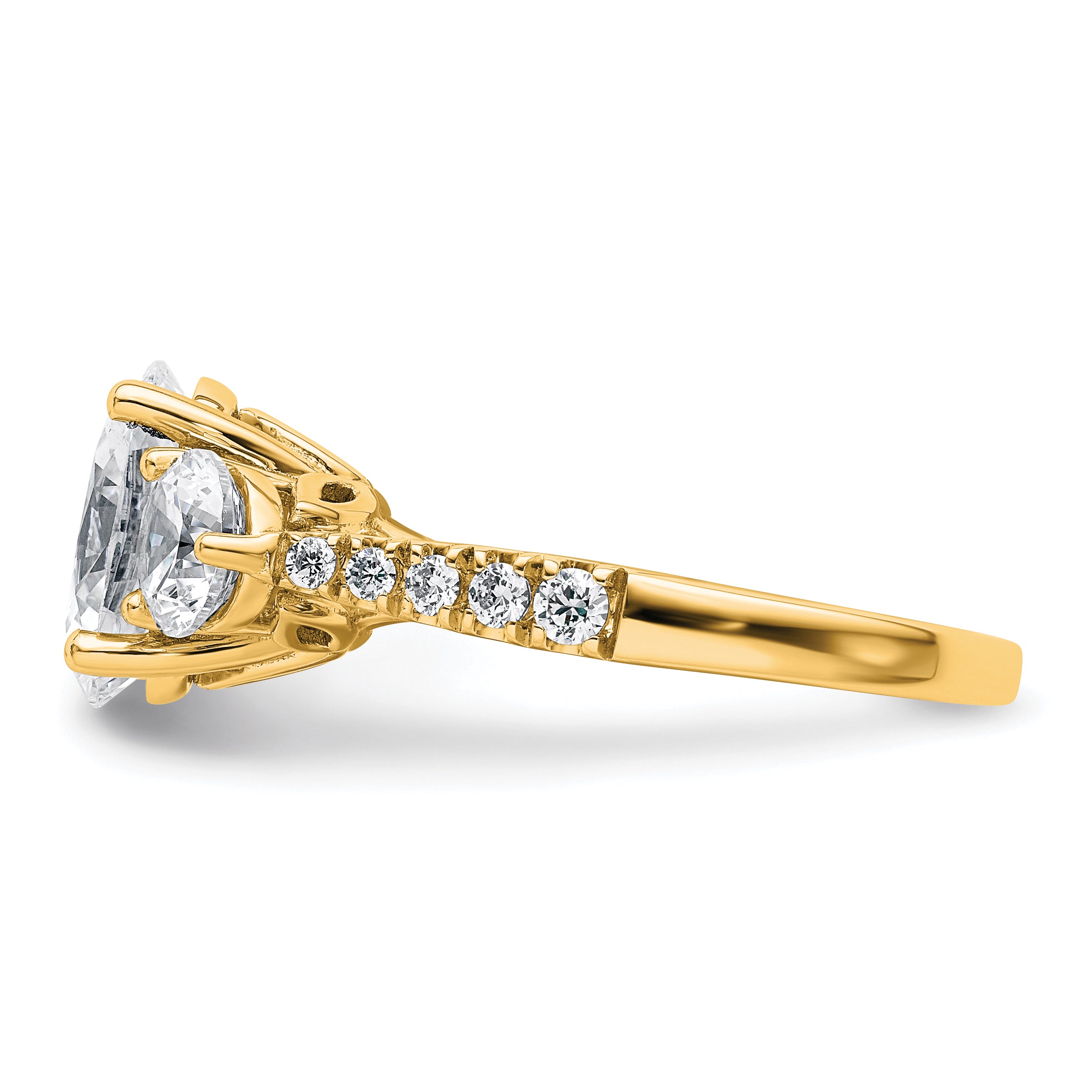 14k 3 1/4 carat Certified Lab Grown Diamond VS+ F+ Oval and Round Complete Three Stone Engagement Ring