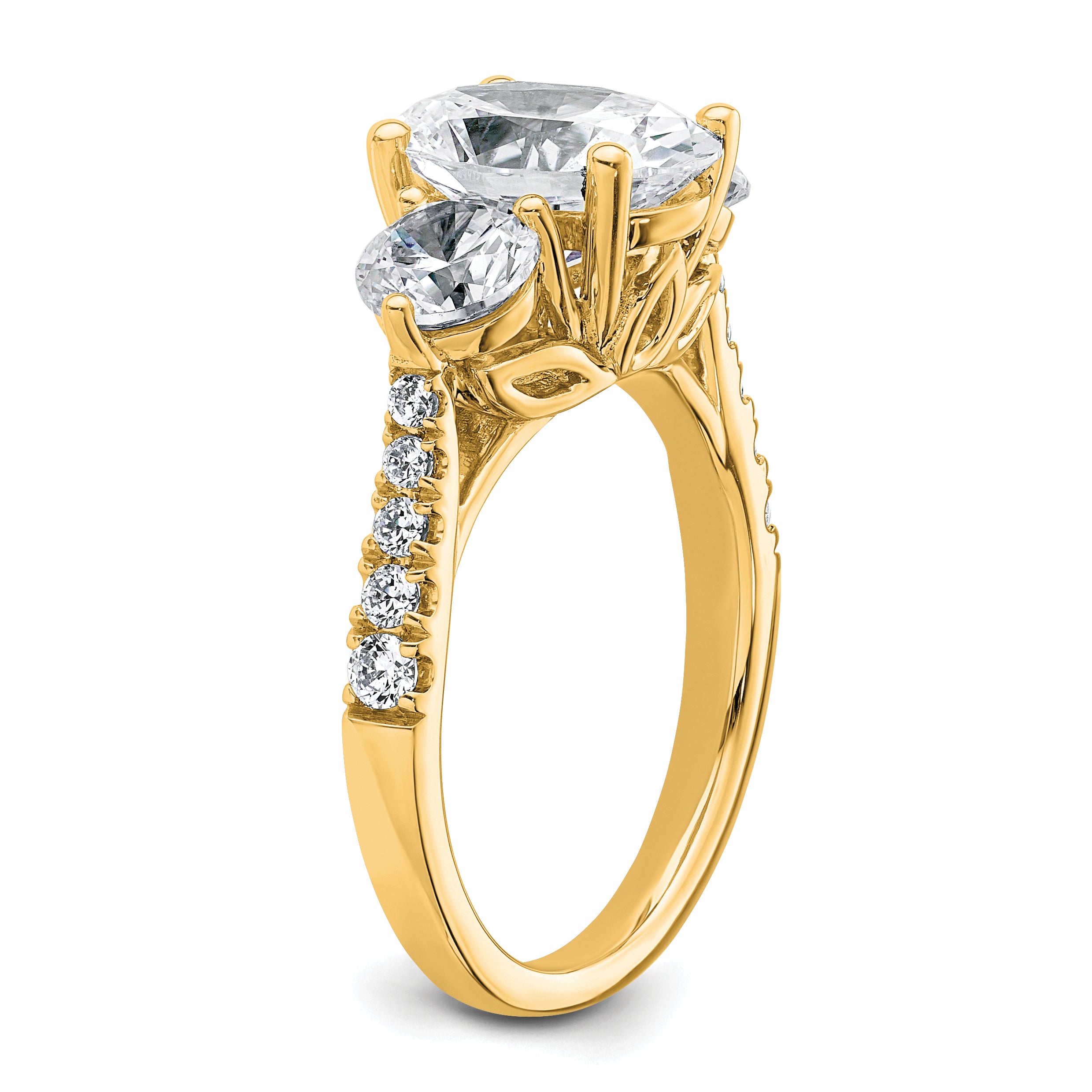 14k 3 1/4 carat Certified Lab Grown Diamond VS+ F+ Oval and Round Complete Three Stone Engagement Ring