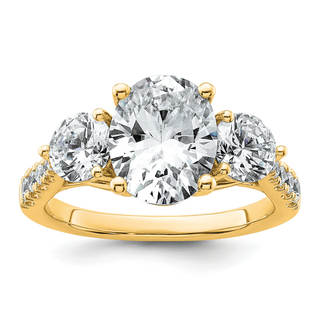 14k 3 1/4 carat Certified Lab Grown Diamond VS+ F+ Oval and Round Complete Three Stone Engagement Ring