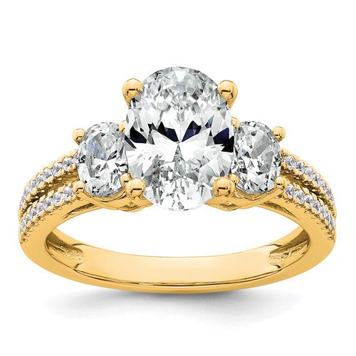 Oval Three-Stone Lab-Grown Diamond Engagement Ring in 14K Yellow Gold (2 5/8 ct. tw.), Size 7 - Sophia Jewelers