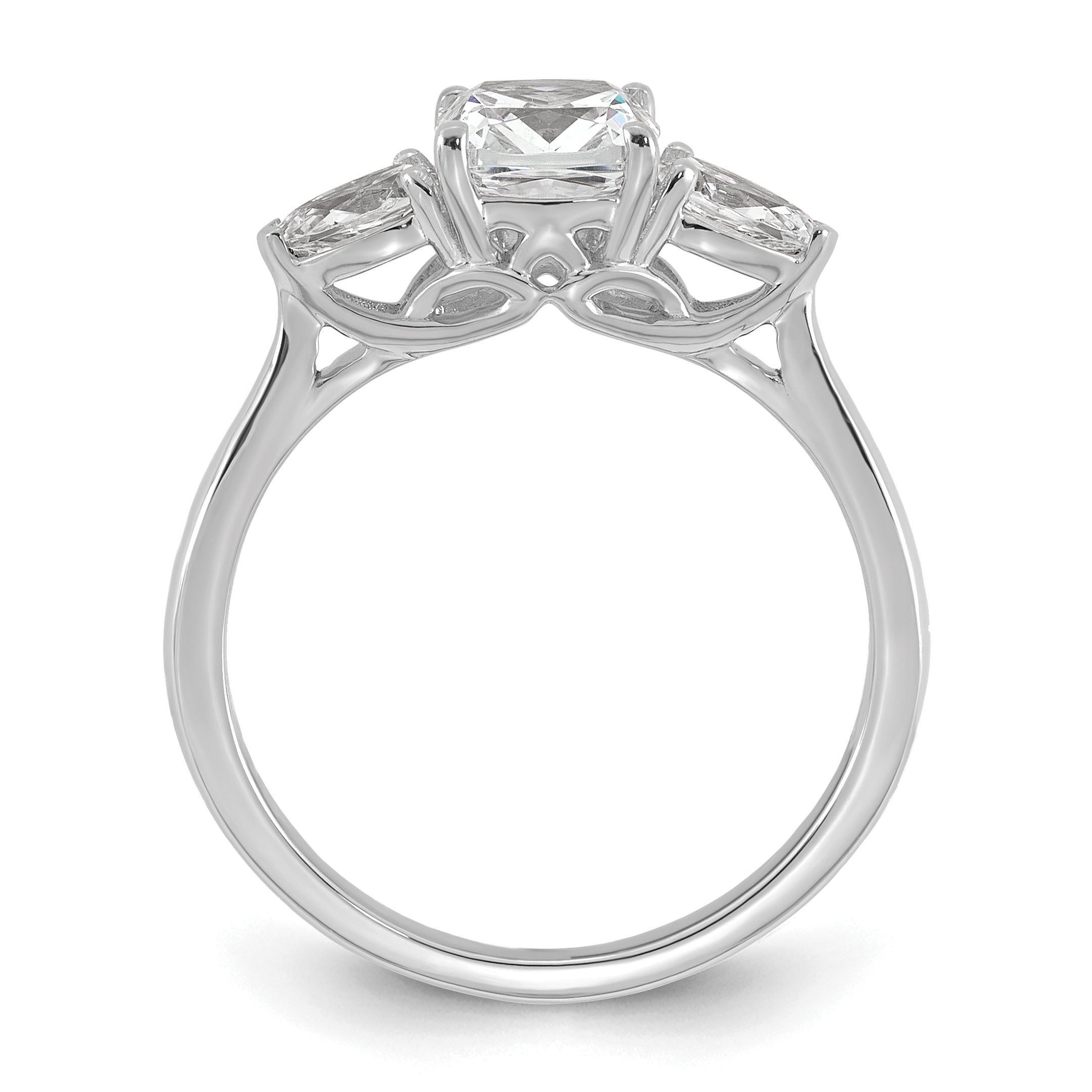 14k White Gold 1 3/8 carat Lab Grown Diamond VS+ F+ Complete Cushion and Pear Three Stone Engagement Ring
