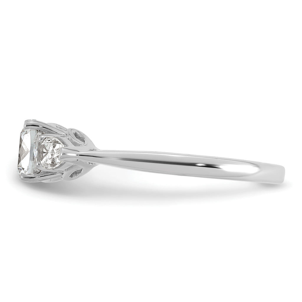 14k White Gold 1 3/8 carat Lab Grown Diamond VS+ F+ Complete Cushion and Pear Three Stone Engagement Ring