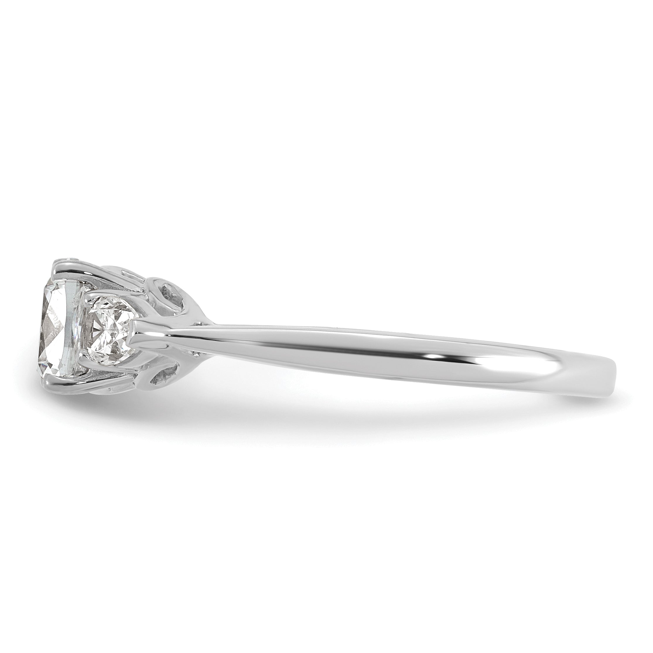 14k White Gold 1 3/8 carat Lab Grown Diamond VS+ F+ Complete Cushion and Pear Three Stone Engagement Ring