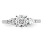 14k White Gold 1 3/8 carat Lab Grown Diamond VS+ F+ Complete Cushion and Pear Three Stone Engagement Ring