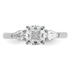 14k White Gold 1 3/8 carat Lab Grown Diamond VS+ F+ Complete Cushion and Pear Three Stone Engagement Ring