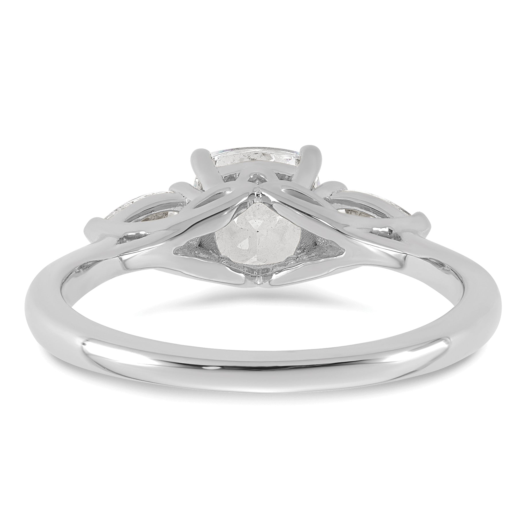 14k White Gold 1 3/8 carat Lab Grown Diamond VS+ F+ Complete Cushion and Pear Three Stone Engagement Ring