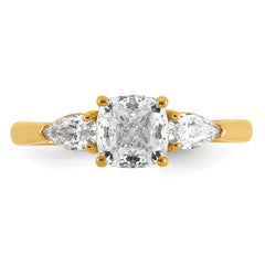 14k 1 3/8 carat Lab Grown Diamond VS+ F+ Complete Cushion and Pear Three Stone Engagement Ring