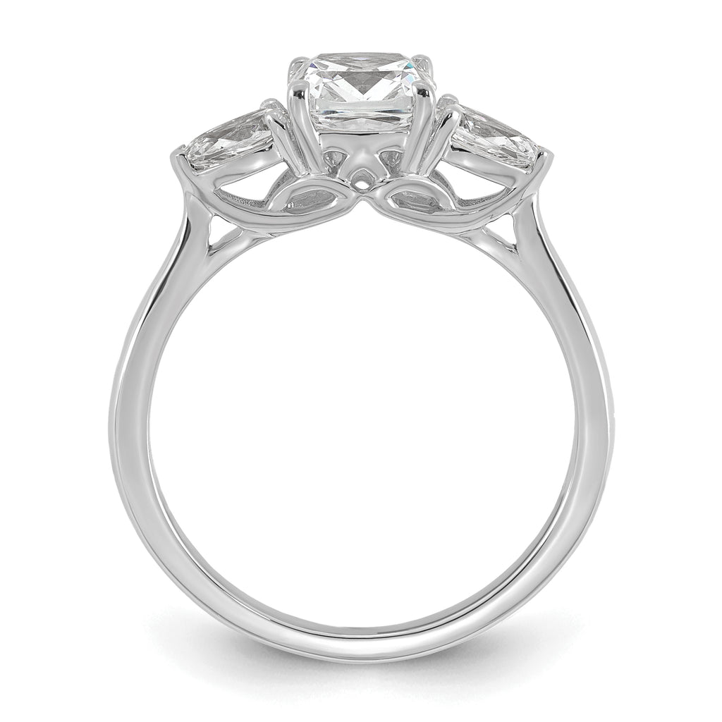 14k White Gold 1 3/8 carat Certified Lab Grown Diamond VS+ F+ Complete Cushion and Pear Three Stone Engagement Ring