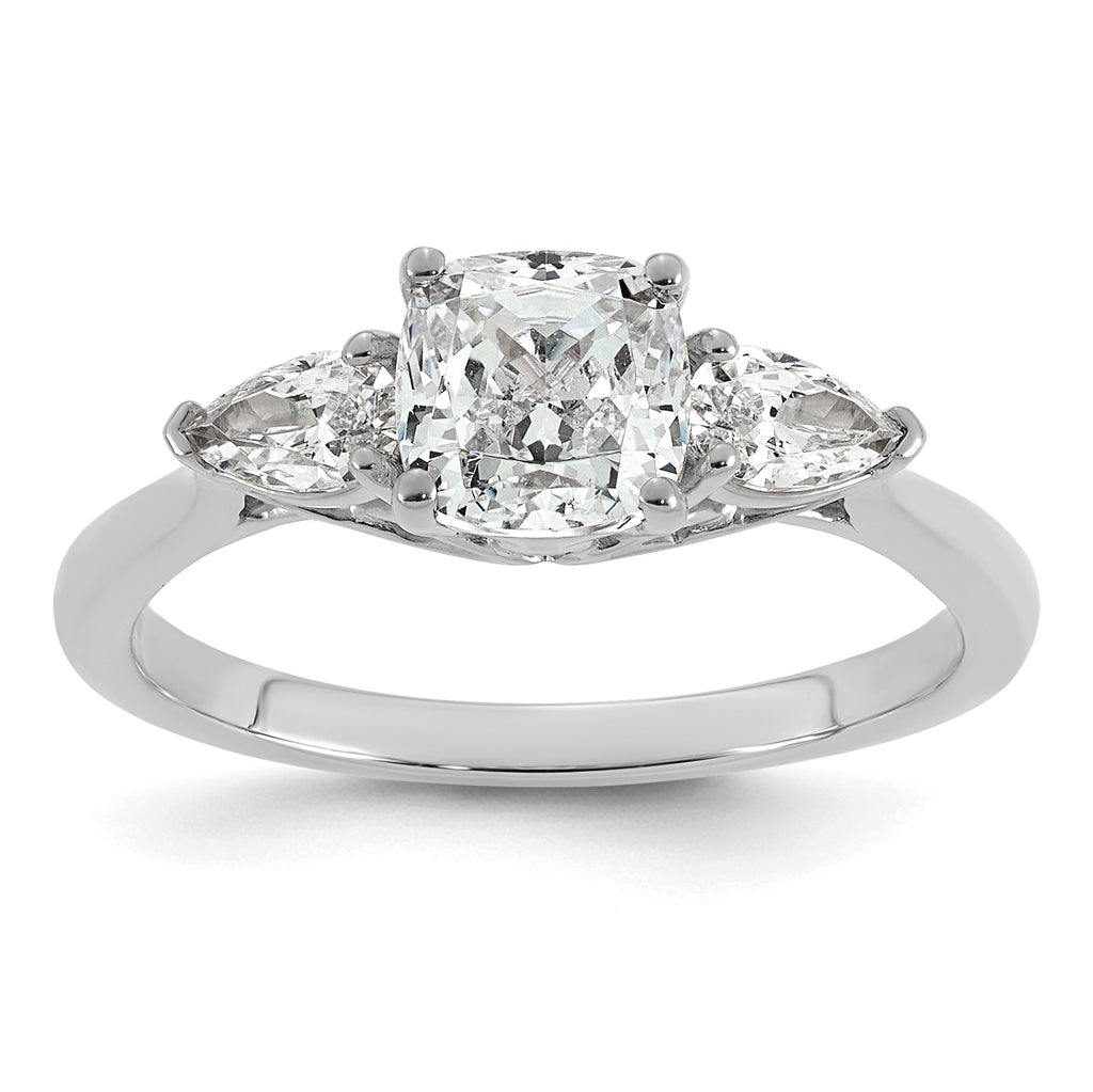 14k White Gold 1 3/8 carat Certified Lab Grown Diamond VS+ F+ Complete Cushion and Pear Three Stone Engagement Ring