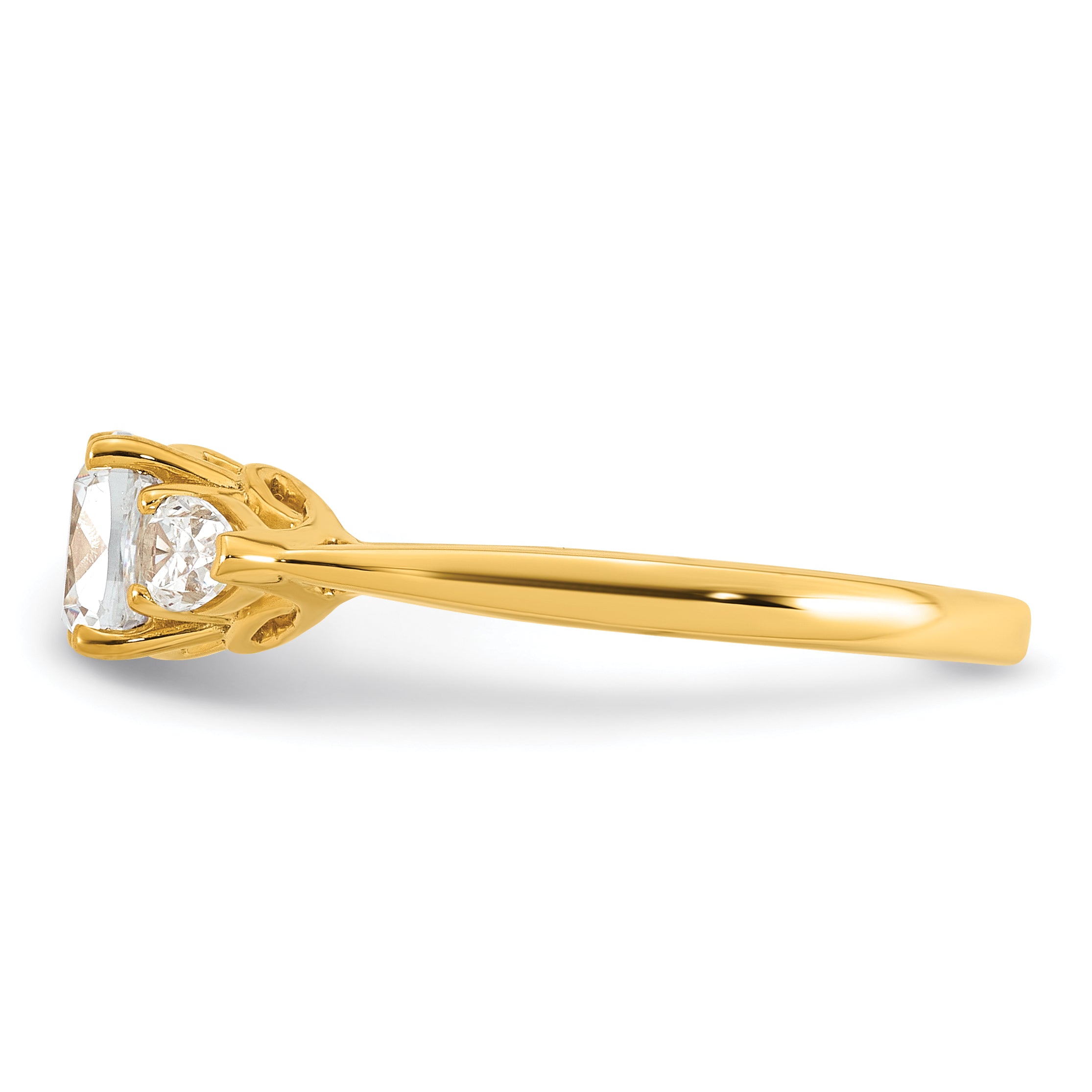 14k 1 3/8 carat Certified Lab Grown Diamond VS+ F+ Complete Cushion and Pear Three Stone Engagement Ring